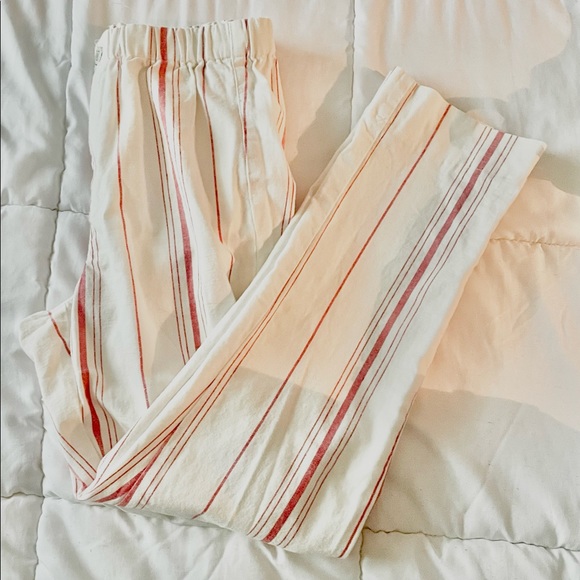 White Linen Pants with Red Stripes - Picture 1 of 1